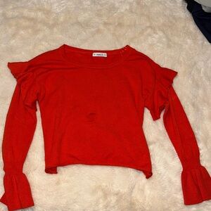 Zara Vibrant Red long sleeve ruffle top